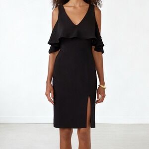 Greylin Selah Cold Shoulder Sheath Dress with Slit Black Knee Length size Small